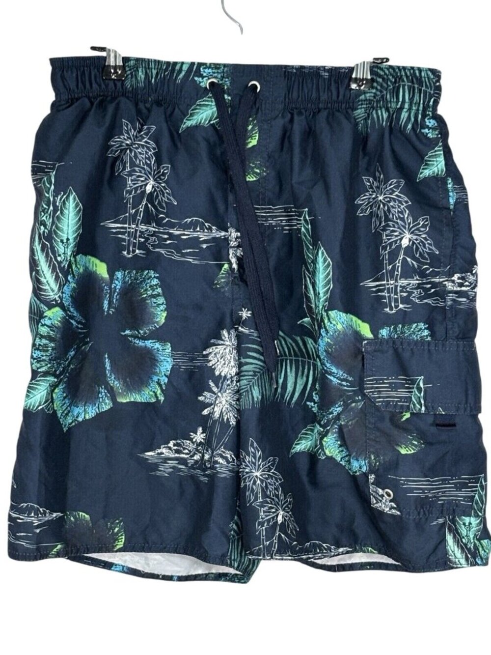 Croft & Barrow Men Swimwear Sz Small Blue Floral Trunks Hawaiian Palm Tree Print